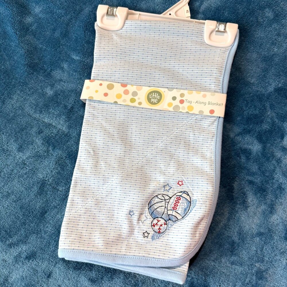 Little Me baby boy crib blanket sports basketball baseball football blue NWT‎